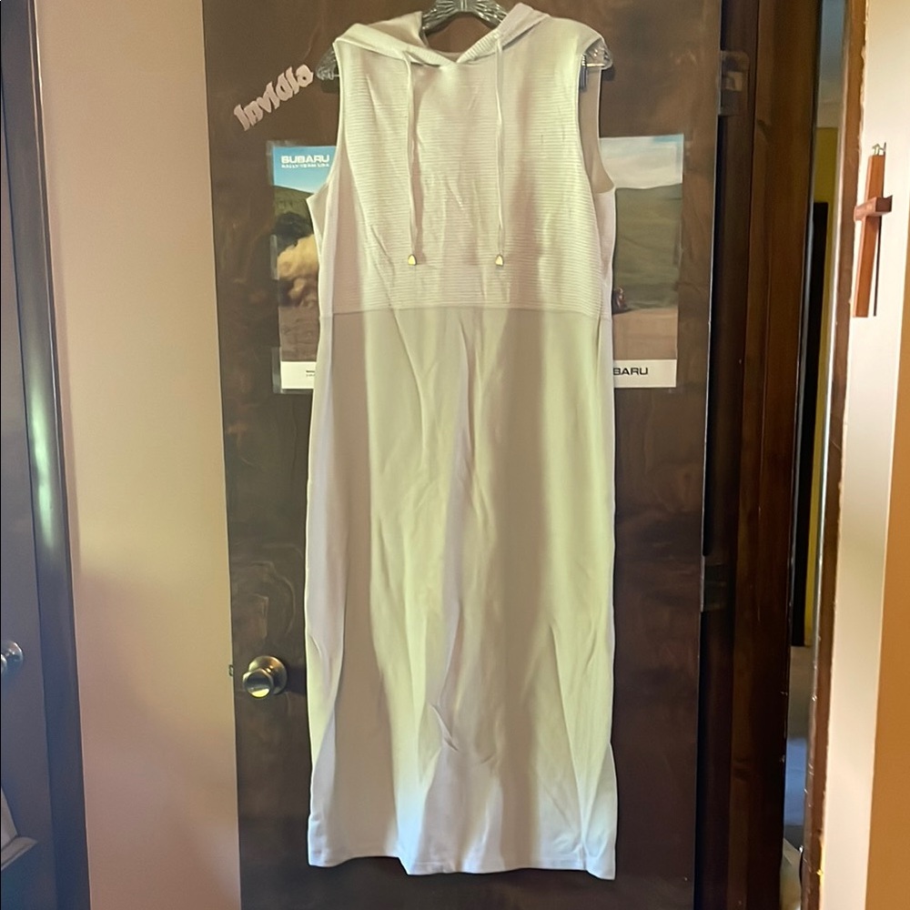 NVIDIA Cream Sleeveless Hooded Midi Dress